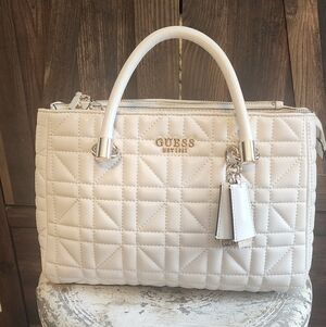 GUESS Cream Quilted Satchel